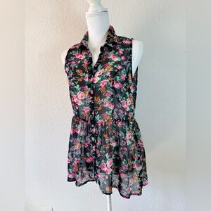 Happening In The Present sheer floral High low blouse medium